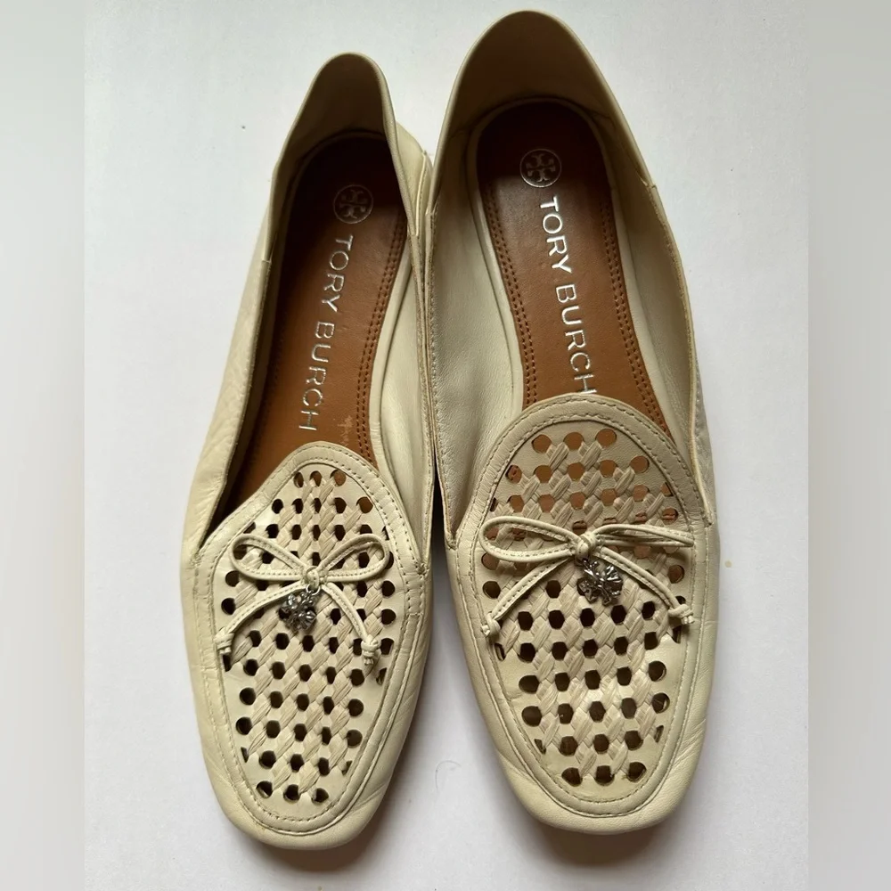 Tory Burch Convertible Tory Charm Loafer Woven Cream Spring Easter Beach Cruise